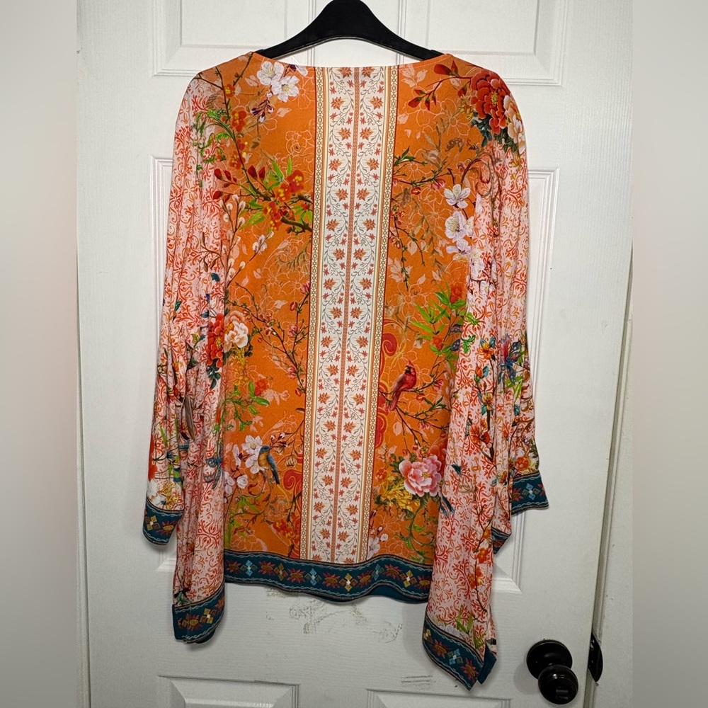 NWT - John Mark Embroidered V-Neck Melon Plus-Size Bohemian Floral Blouse - Picture 3 of 7